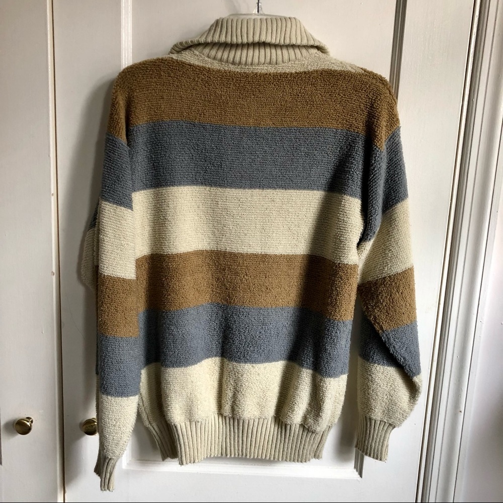 Vintage Neutral Terry Cloth Knit Striped Sweater - Picture 4 of 10